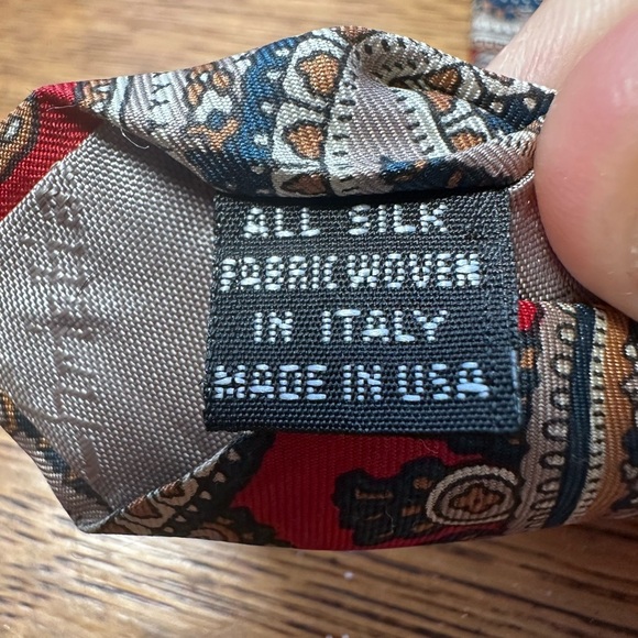 Christian Dior Monsieur Red Navy Brown Paisley Pattern Pure Silk Neck Tie - Picture 4 of 4